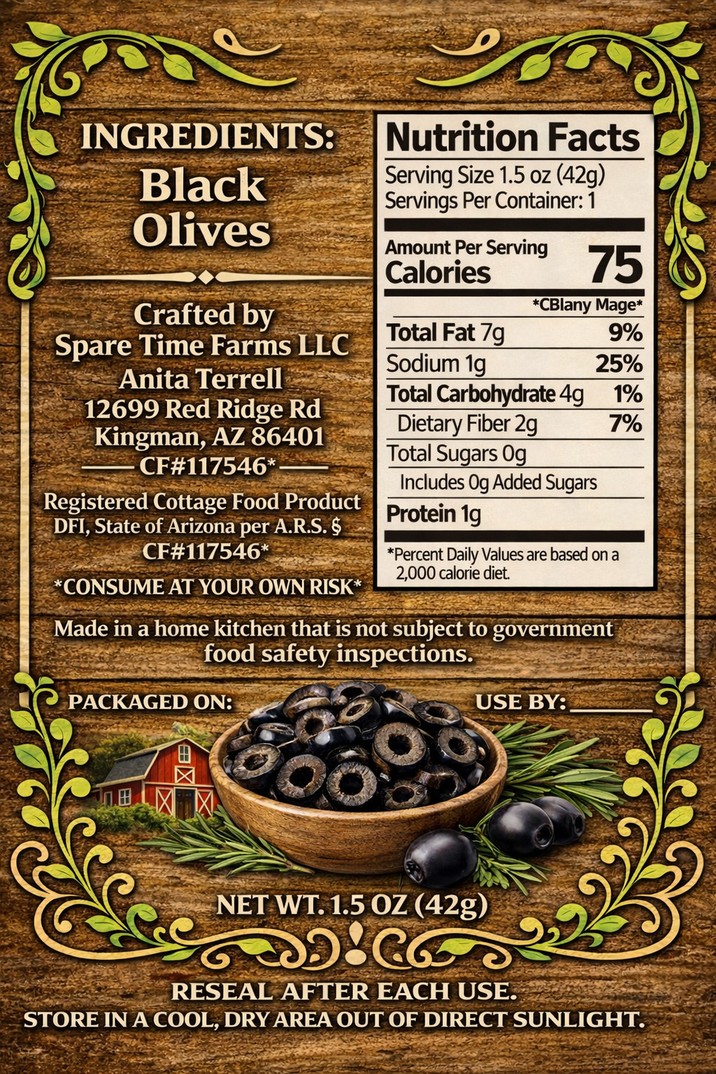 Black olives back label