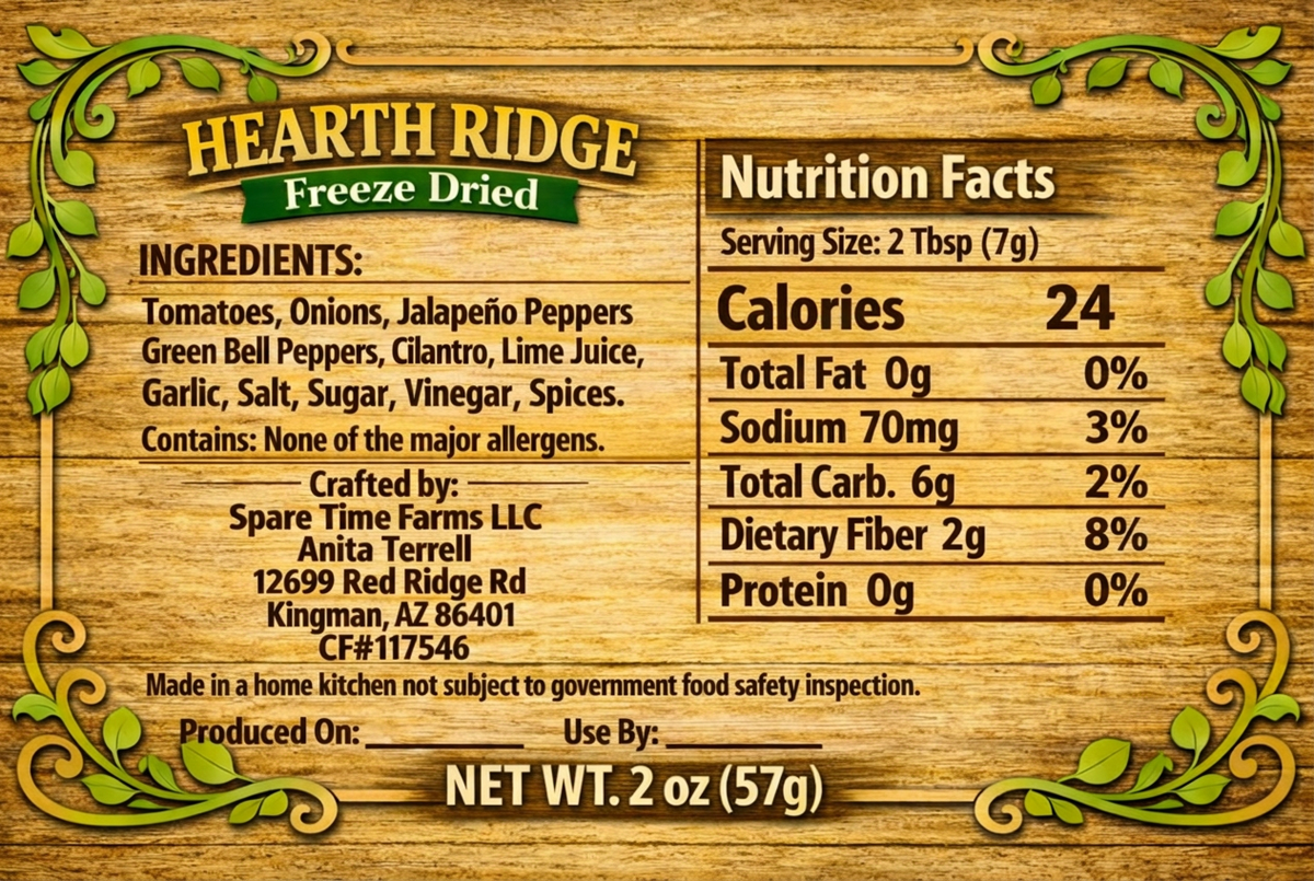 Hearth Ridge Freeze-Dried Salsa - Medium Heat - 2 oz