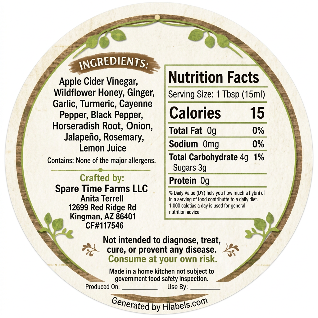 Round Fire Cider ingredients label